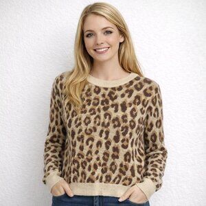 A New Day Size Large Woman's Tan Black Animal Print Sweater